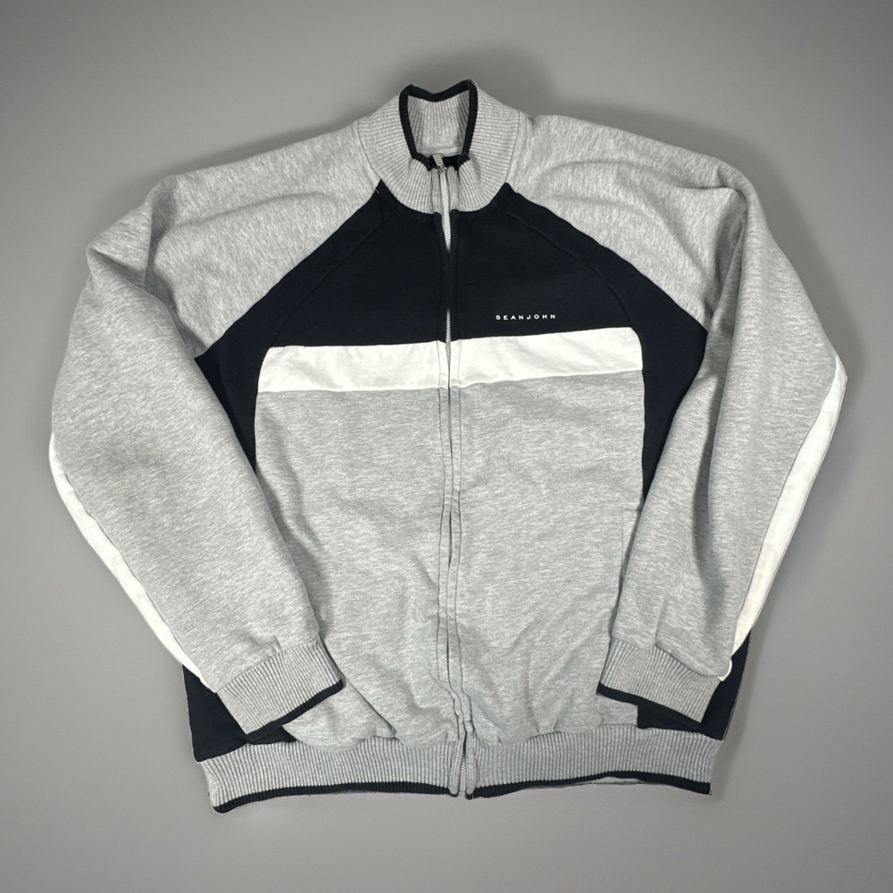 Sean John Jacket Mens 2XL Gray, Black Color Block, Full Zip-Up Logo Track